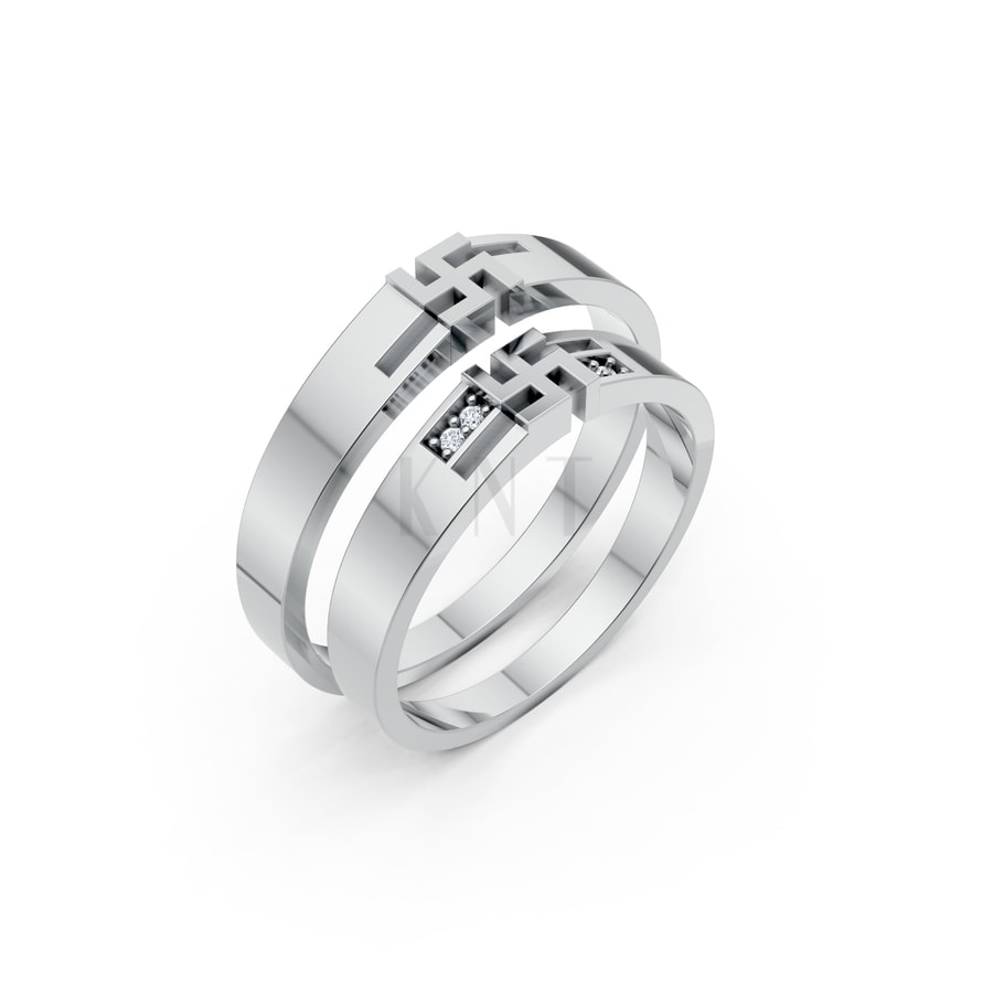 Nhẫn cưới S222 vàng trắng White Gold kiểu dáng hiện đại, nổi bật