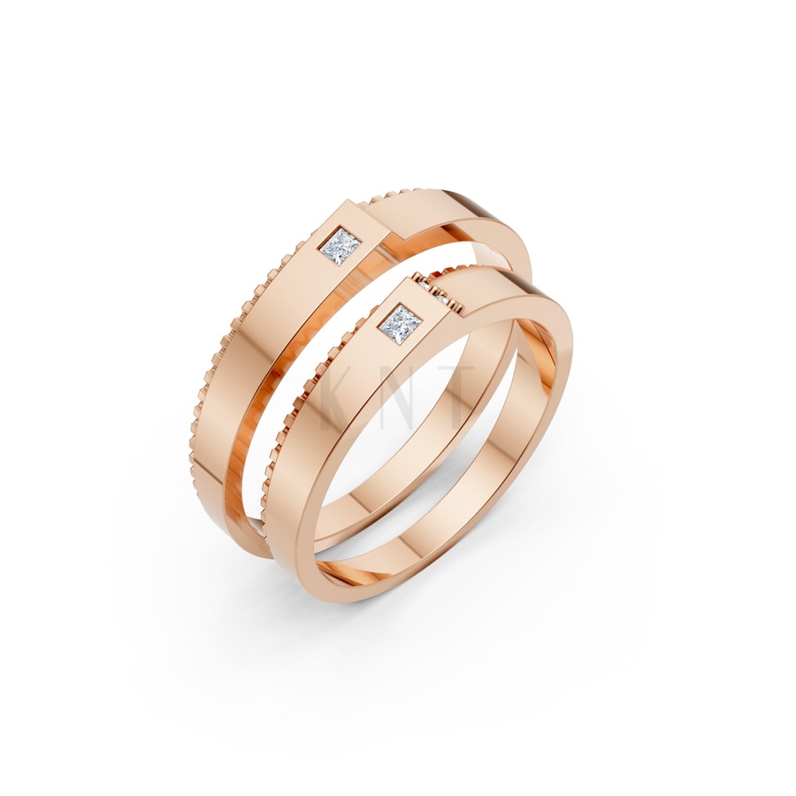 Nhẫn cưới S226 vàng hồng Rose Gold họa tiết ấn tượng, cá tính