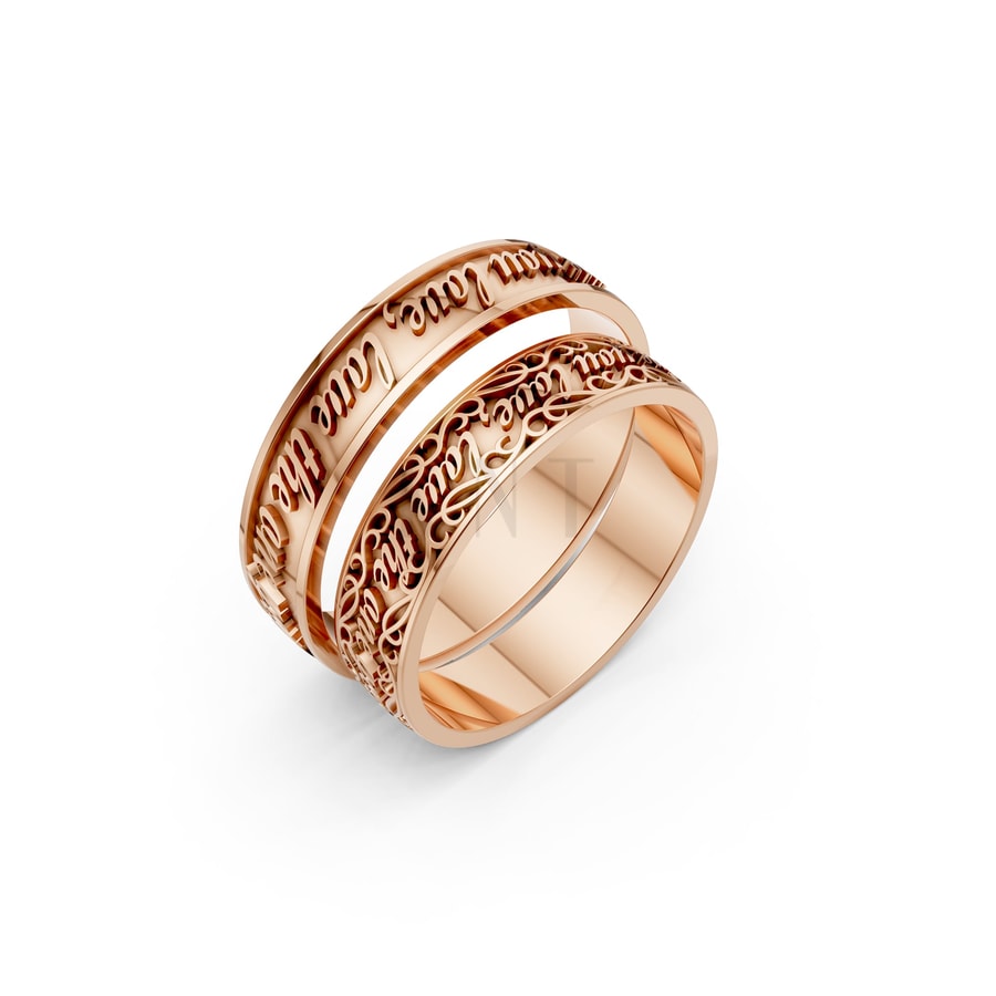 Nhẫn cưới TG14 vàng hồng Rose Gold họa tiết ấn tượng, cá tính