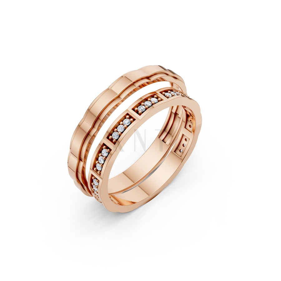 Nhẫn cưới TG23 vàng hồng Rose Gold họa tiết ấn tượng, cá tính