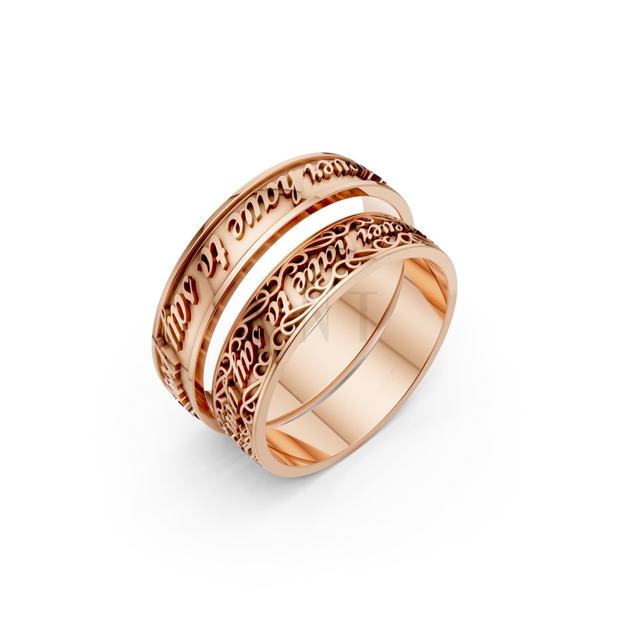 Nhẫn cưới TG24 vàng hồng Rose Gold họa tiết ấn tượng, cá tính