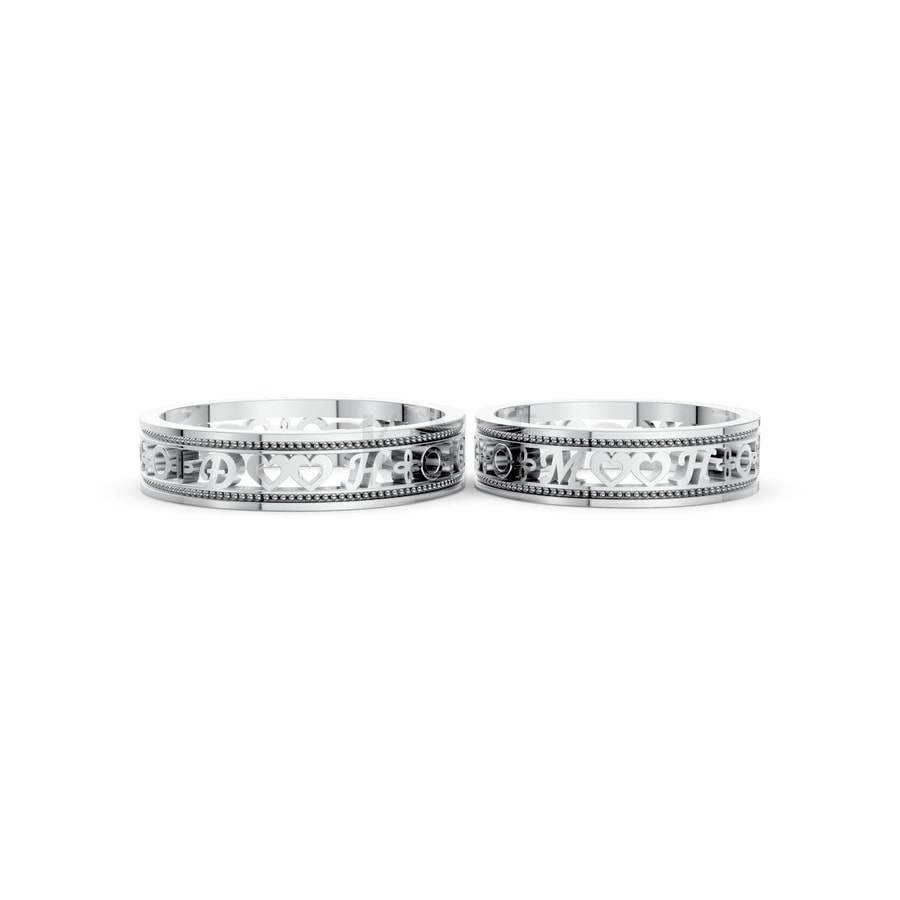 Nhẫn cưới thiết kế theo tên F20 vàng trắng White Gold thiết kế trẻ trung, hiện đại