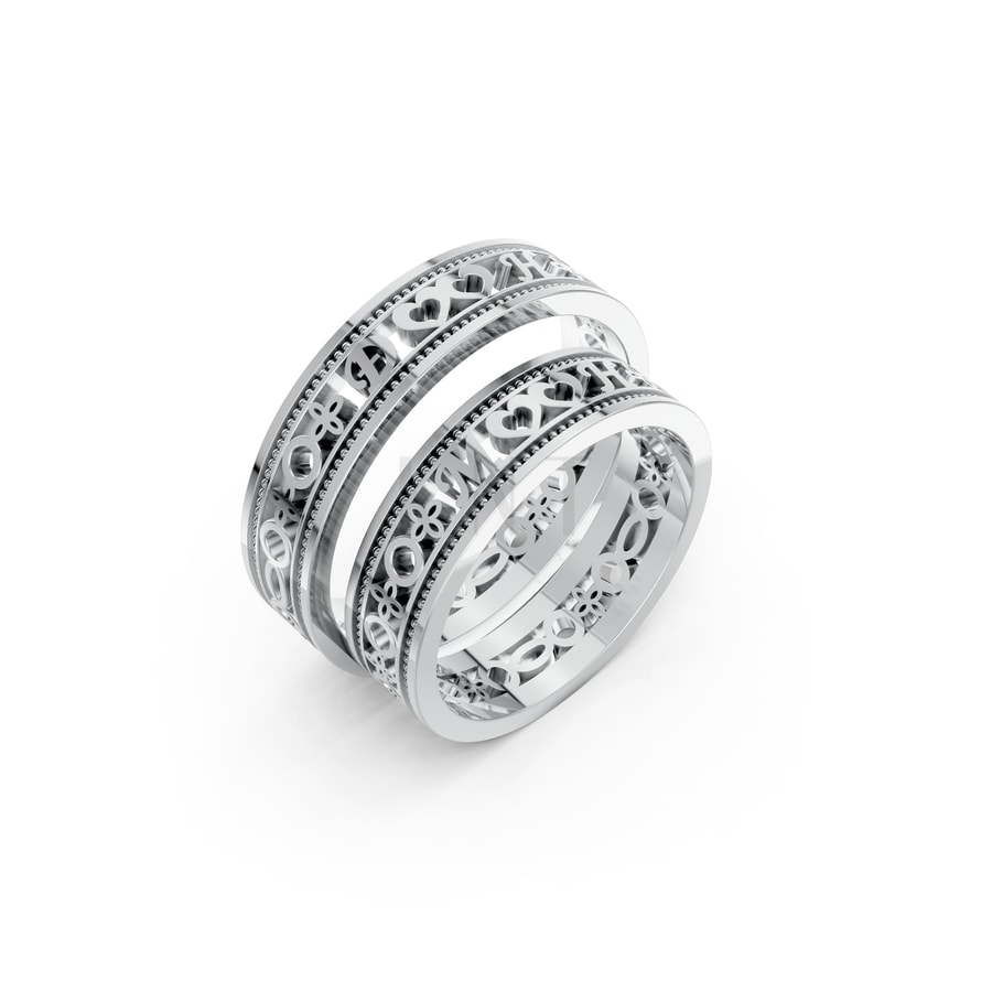 Nhẫn cưới thiết kế theo tên F20 vàng trắng White Gold kiểu dáng hiện đại, nổi bật