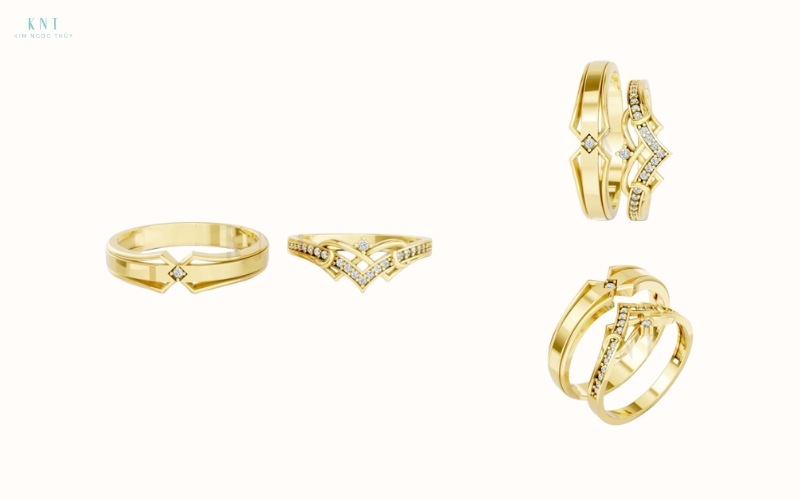 Cặp nhẫn cưới cầu kỳ với nhiều chi tiết sắc xảo