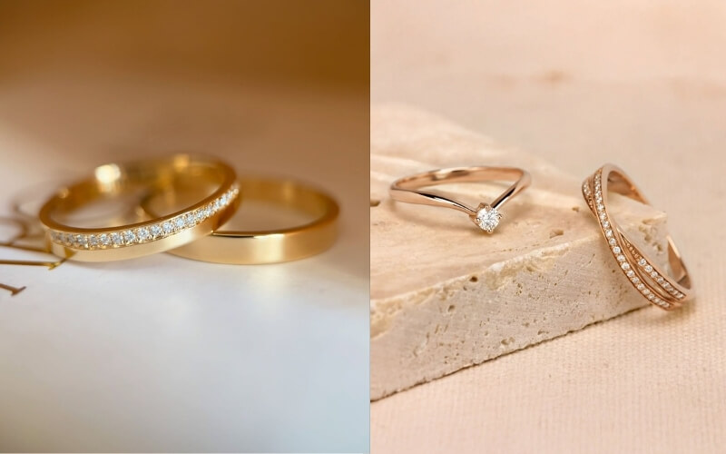 Nhẫn cưới trơn cho phong cách tối giản, nhẫn cầu kỳ thể hiện sáng tạo